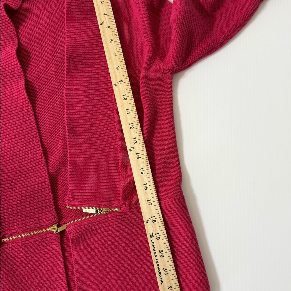 Ivanka Trump Fuchsia Pink Shawl Neck, Open Cardigan with Gold Zippers, Sz M - Picture 9 of 11